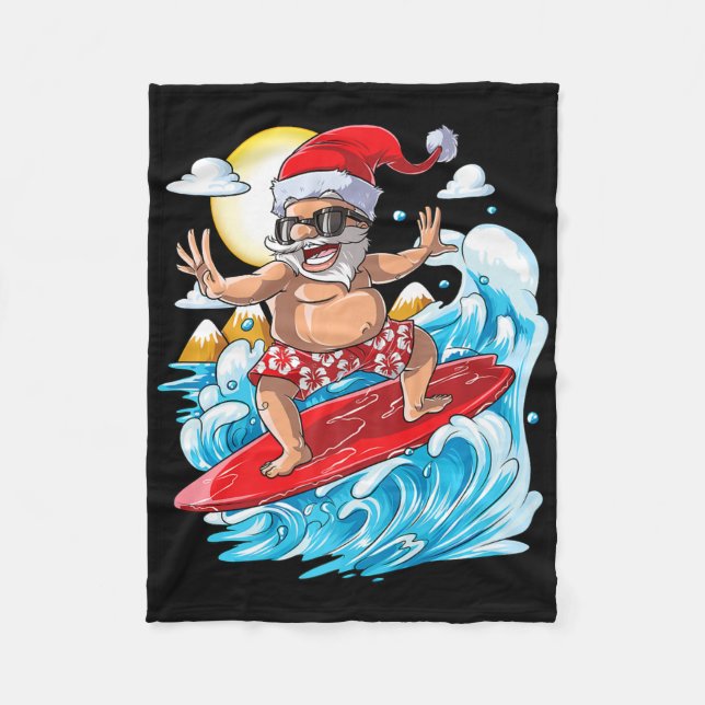 Santa Hawaiian Surfing T Shirt Christmas Summer Su Fleece Blanket (Front)