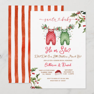 Santa He or She Christmas Gender Reveal Invitation