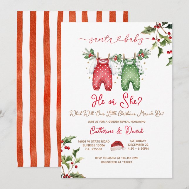 Santa He or She Christmas Gender Reveal Invitation (Front/Back)
