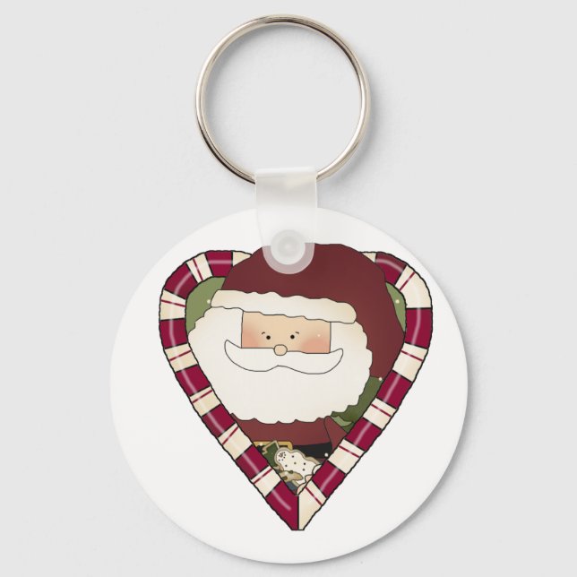 Santa Heart Holiday Tshirts and Gifts Key Ring (Front)