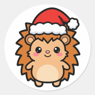 Santa Hedgehog Christmas Classic Round Sticker