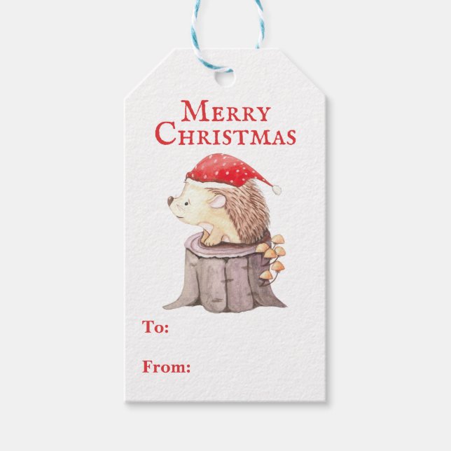 Santa Hedgehog Christmas Gift Tags (Front)