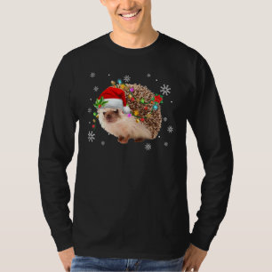 Santa Hedgehog Christmas Tree Light Pajama X Mas M T-Shirt