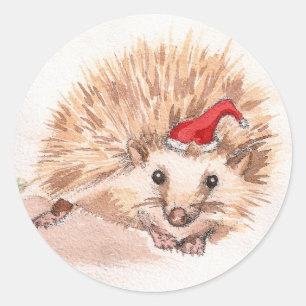 Santa Hedgehog Classic Round Sticker