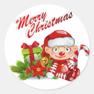 Santa Helper Round Sticker, Glossy Classic Round Sticker