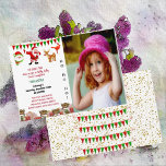 Santa Helper Snowman Bird Christmas Birthday Photo Invitation<br><div class="desc">A cute HOLLY JOLLY Christmas Birthday Party Invitation Announcement for your Birthday girl turning 3/Any age. The illustration has a bunting an Gfts border with Santa making an announcement with his folks - Reindeer,  Bird,  Snowman. The TEXT and PHOTO is customisable.</div>