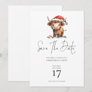 Santa Highland Cow Christmas Save the Date Invitation