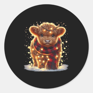 Santa Highland Cow Christmas Xmas Baby Wooly Farm  Classic Round Sticker