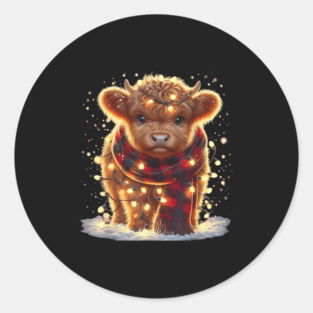 Santa Highland Cow Christmas Xmas Baby Wooly Farm  Classic Round Sticker (Front)