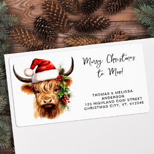 Santa Highland Cow Festive Animal Return Address