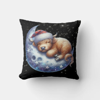  Santa Highland Cow Sleeping on the Moon Cushion