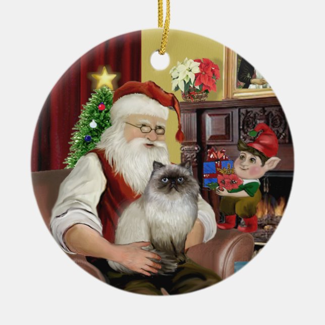 Santa - Himalayan cat 7 Ceramic Tree Decoration (Front)