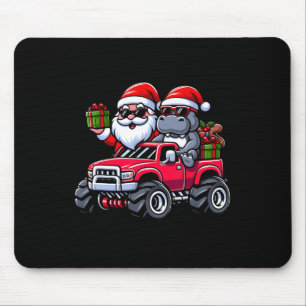 Santa Hippopotamus Riding Monster Truck Christmas Mouse Mat