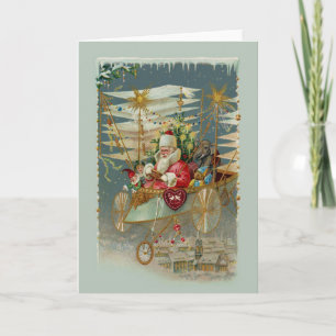Santa & His Amazing Flying Machine Greeting Card