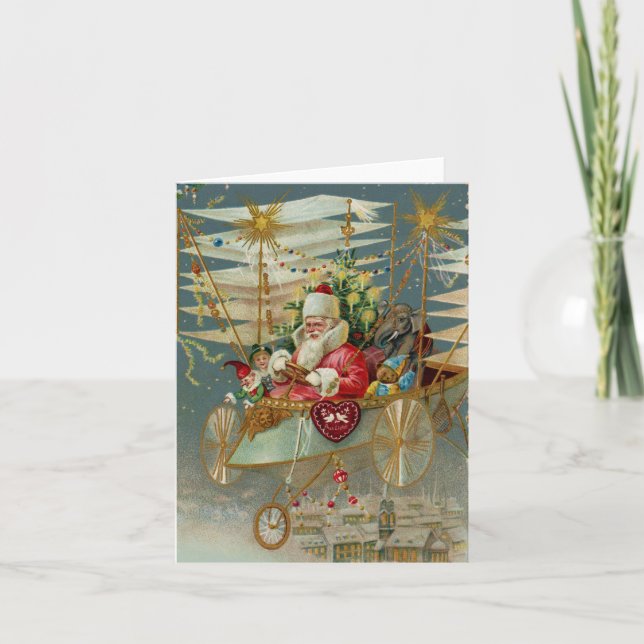 Santa & His Amazing Flying Machine Note Card (Front)