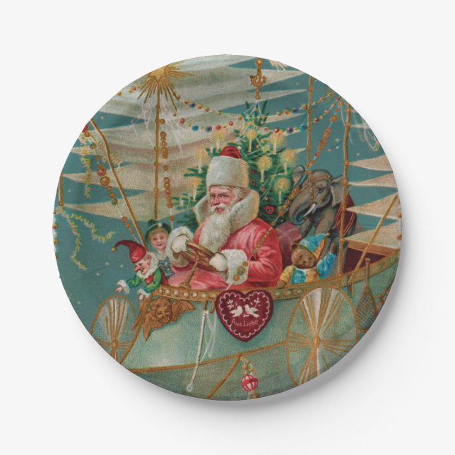 Santa & His Amazing Flying Machine Paper Plates (Front)