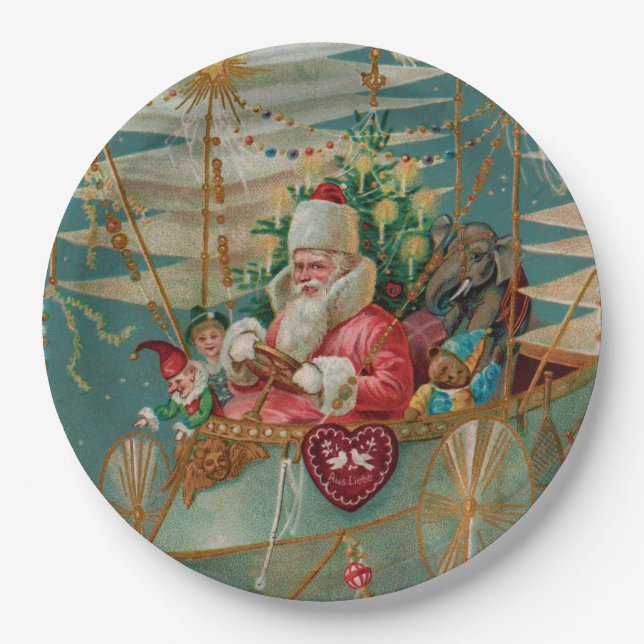 Santa & His Amazing Flying Machine Paper Plates (Front)