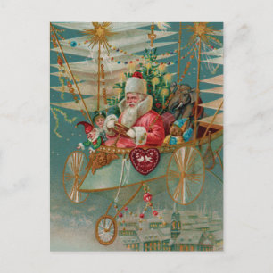 Santa & His Amazing Flying Machine Postcard