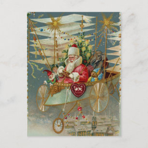 Santa & His Amazing Flying Machine Postcard