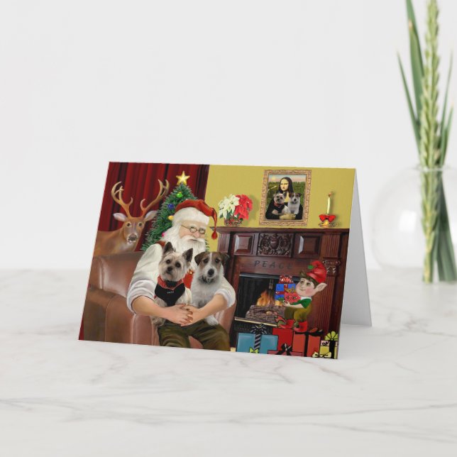 Santa & his Cairn Terrier & Jack Russell Terrier Thank You Card (Front)