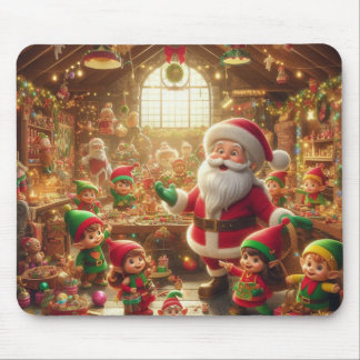 Santa + His Elves on a Thick Christmas Holiday Mouse Mat