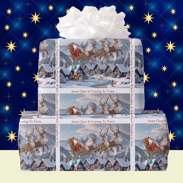 Santa & His Reindeer Christmas Personalise Text  Wrapping Paper (Creator Uploaded)