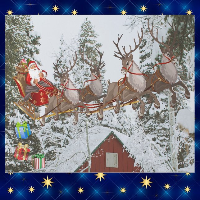 Santa & His Reindeer Flying Christmas Eve Large  Wrapping Paper (Creator Uploaded)