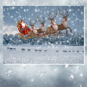 Santa & His Sleigh Christmas Personalise Signature Holiday Card