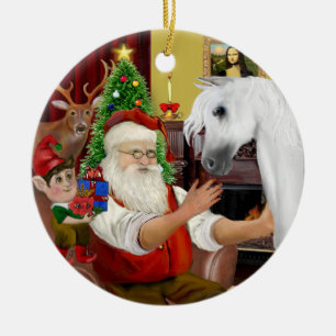 Santa & his White Arabian Horse Ceramic Tree Decoration