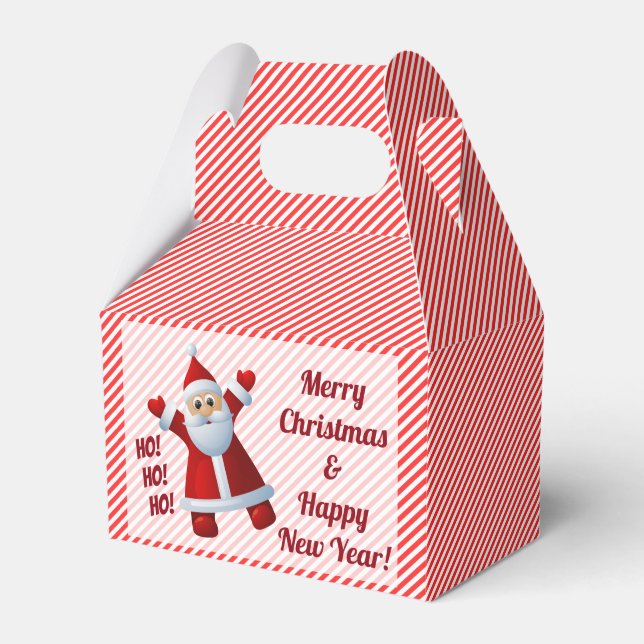 Santa Ho! Ho! Ho! Candy Cane Stripes Customise Favour Box (Front Side)