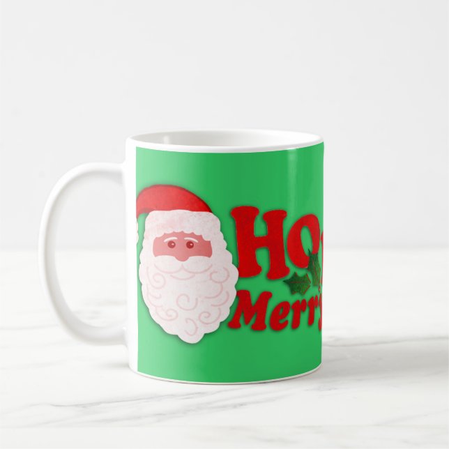 Santa "Ho Ho Ho Merry Christmas" green mug (Left)