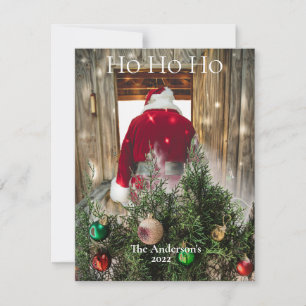 Santa Ho Ho Ho Ornaments Personalised Red Green Holiday Card
