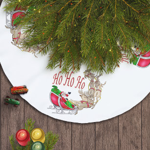 Santa Ho Ho Ho Sleigh Reindeer Classic Brushed Polyester Tree Skirt