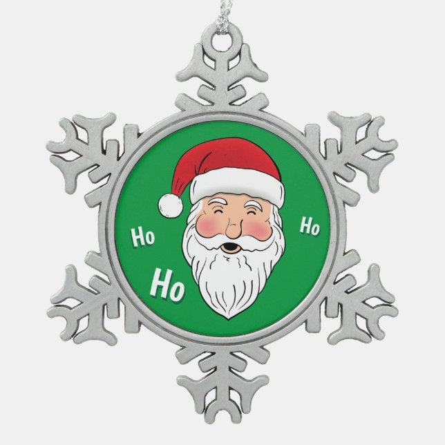 Santa (Ho, Ho, Ho) Snowflake Pewter Christmas Ornament (Front)