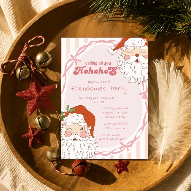 Santa Ho Ho Hos Funny Friendsmas Christmas Party  Invitation (Creator Uploaded)