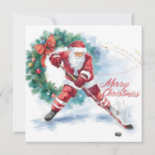 Santa Hockey Christmas Card 