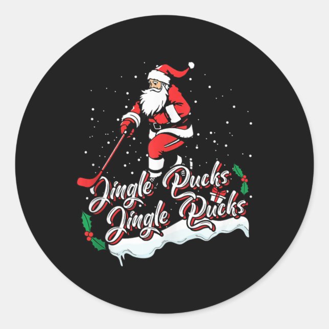 Santa Hockey Player Ice Hockey Xmas Sports Christm Classic Round Sticker (Front)