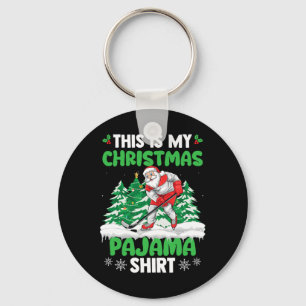 Santa Hockey Player Xmas Sports This Is My Christm Key Ring