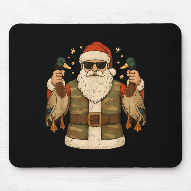 Santa Hold Mallard Duck Hunting Christmas Pajama T Mouse Mat (Front)