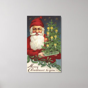 Santa Holding a Candlelit Tree Canvas Print
