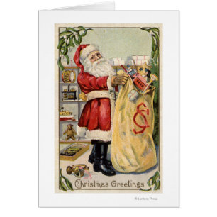 Santa Holding an Overflowing Bag of Toys