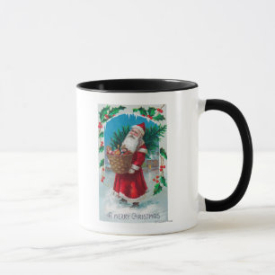Santa Holding Basket of Toys Scene Mug