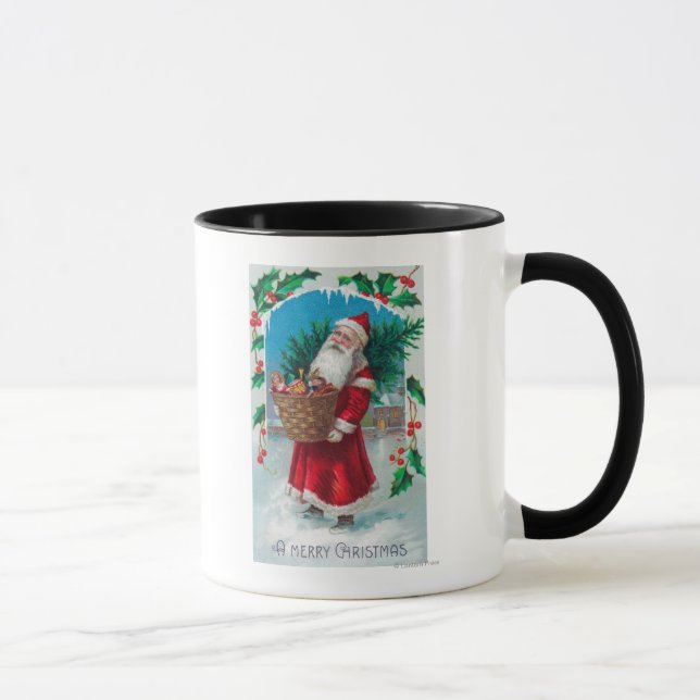 Santa Holding Basket of Toys Scene Mug (Right)
