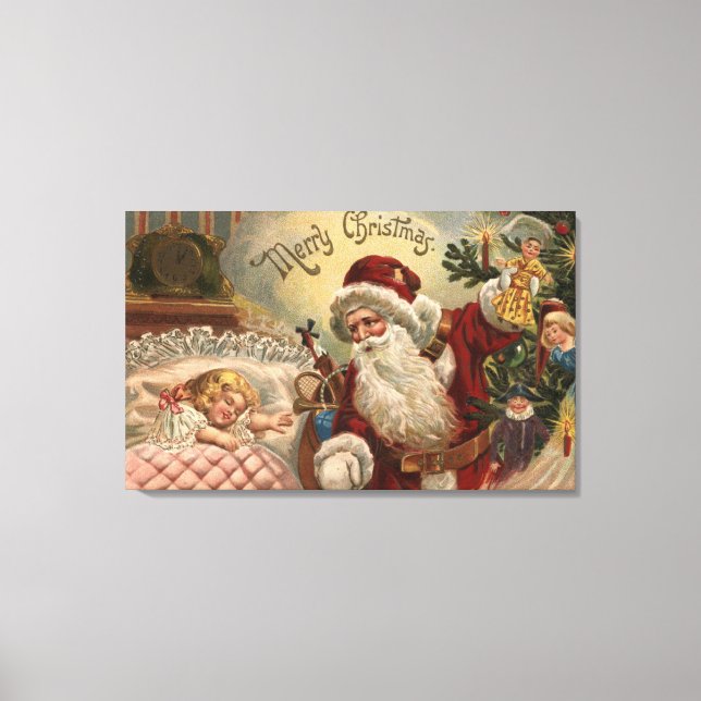Santa Holding Doll, Sleeping Girl Canvas Print (Front)
