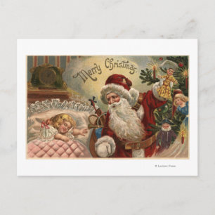 Santa Holding Doll, Sleeping Girl Holiday Postcard