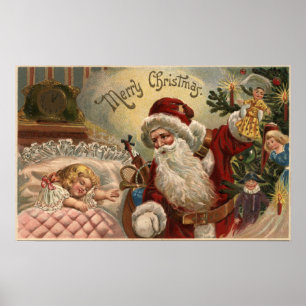 Santa Holding Doll, Sleeping Girl Poster