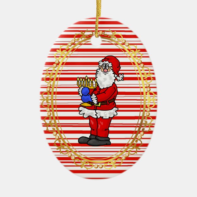 Santa Holding Menorah Chrismukkah Ornament (Front)