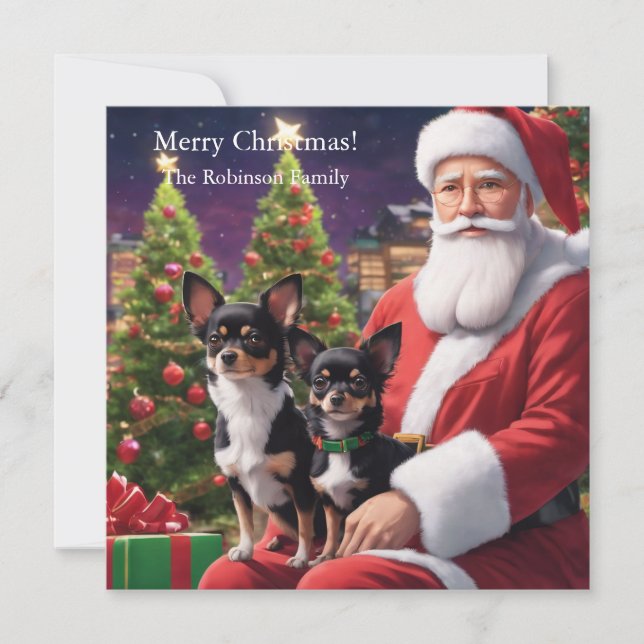 Santa holding two chihuahua's holiday card (Front)
