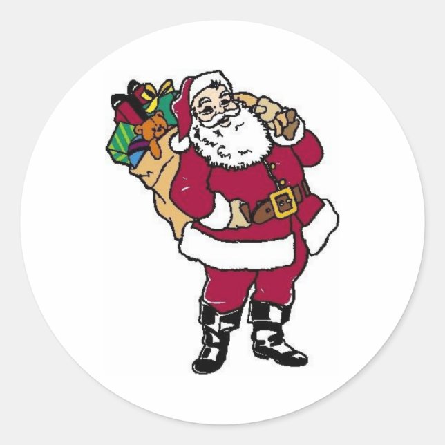 Santa Holds Toys Classic Round Sticker (Front)