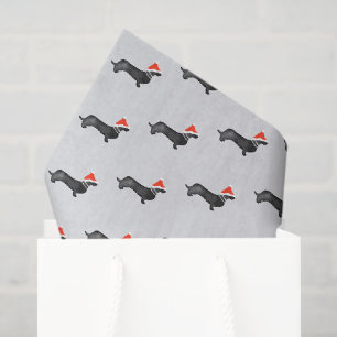 Santa holiday Christmas dachsund watercolor black Tissue Paper